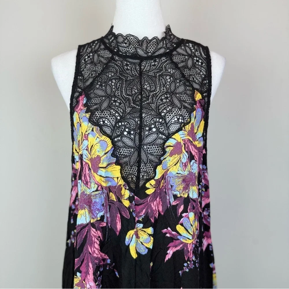 Free People‎ Intimately Floral Lace Mini Dress Black Multicolor Size M